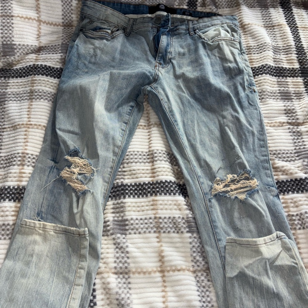 Jordan Craig Light Blue Distressed Slim Straight Jeans